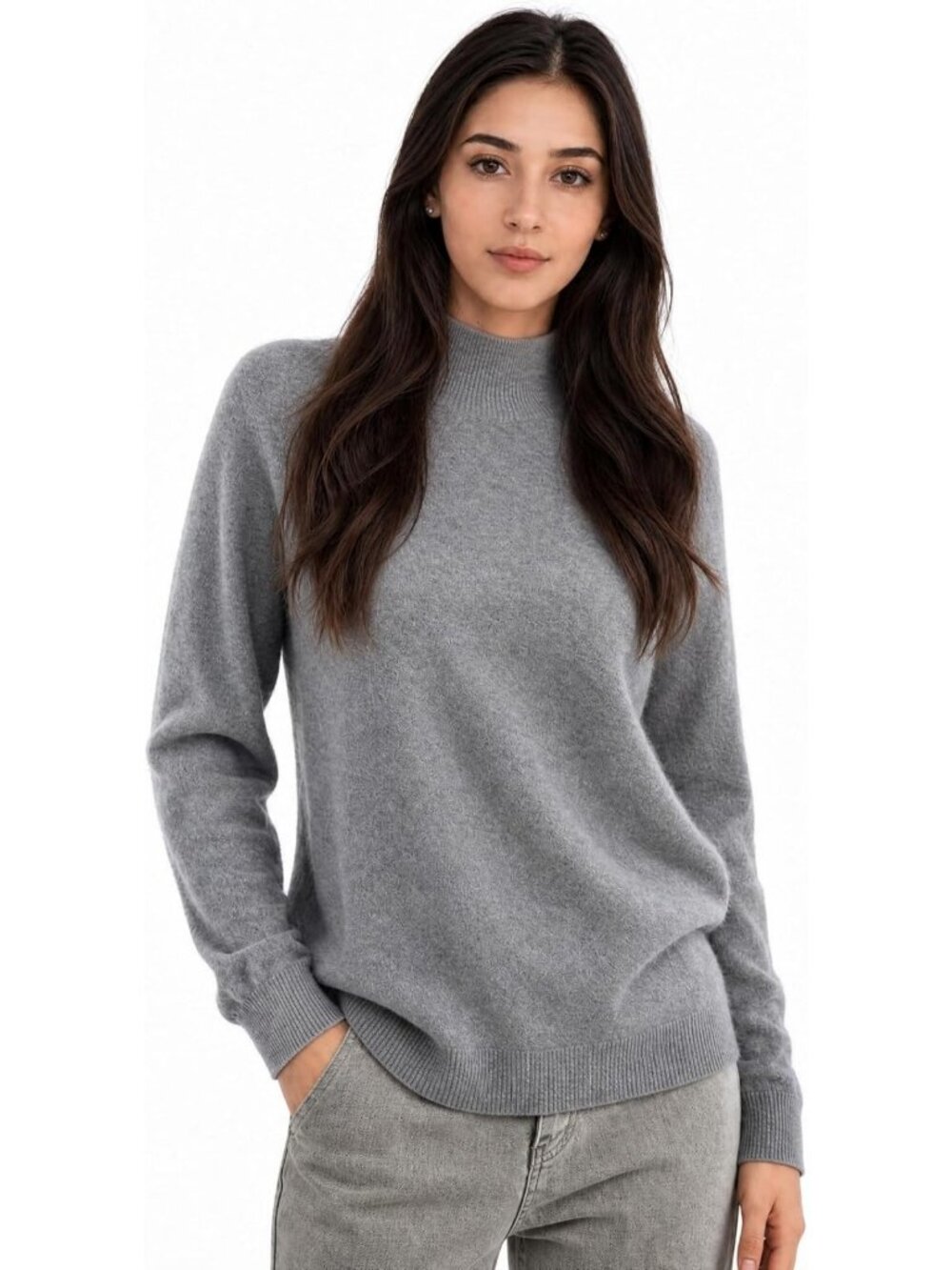 Cozy 100% Cashmere Mock Neck Sweater | Long Sleeve Knit Pullover for Fall/Winter